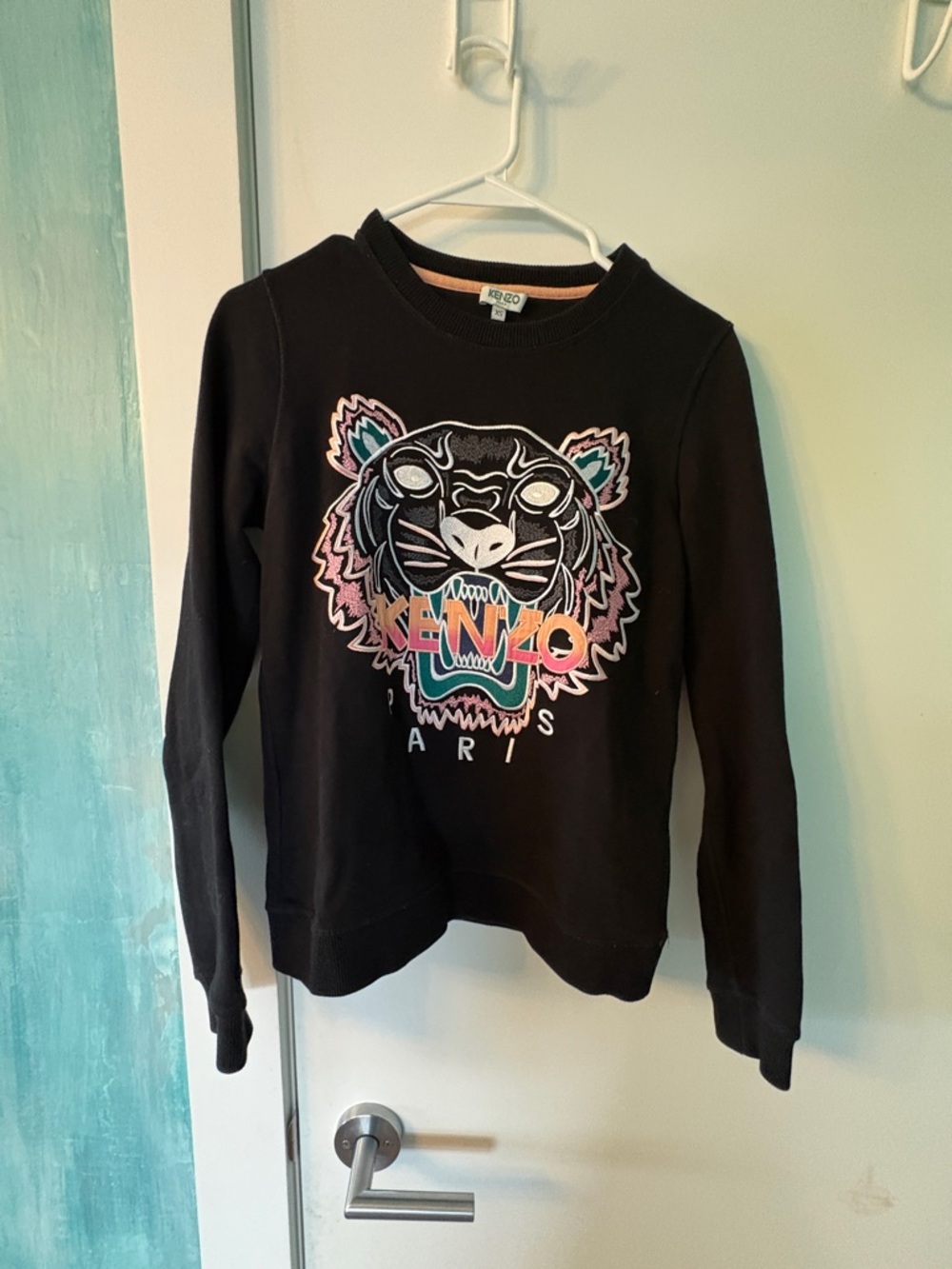 Kenzo Black Crewneck Sweatshirt with Green Logo Tag